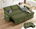 Vipbear 80" Sectional Sleeper Sofa Bed with Pull Out Bed, L Shaped Couch Pull Out Couch with Reclining Backrest, Reversible Storage Chaise, USB Ports, Tool-Free Assembly, Corduroy Olive Green