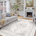 Washable Rug 8x10 Area Rug for Living Room Light Gray Vintage Boho Medallion Large Grey Distressed Retro Carpet Non Slip Indoor Low Pile Small Soft Bedroom Dining Room Home Office