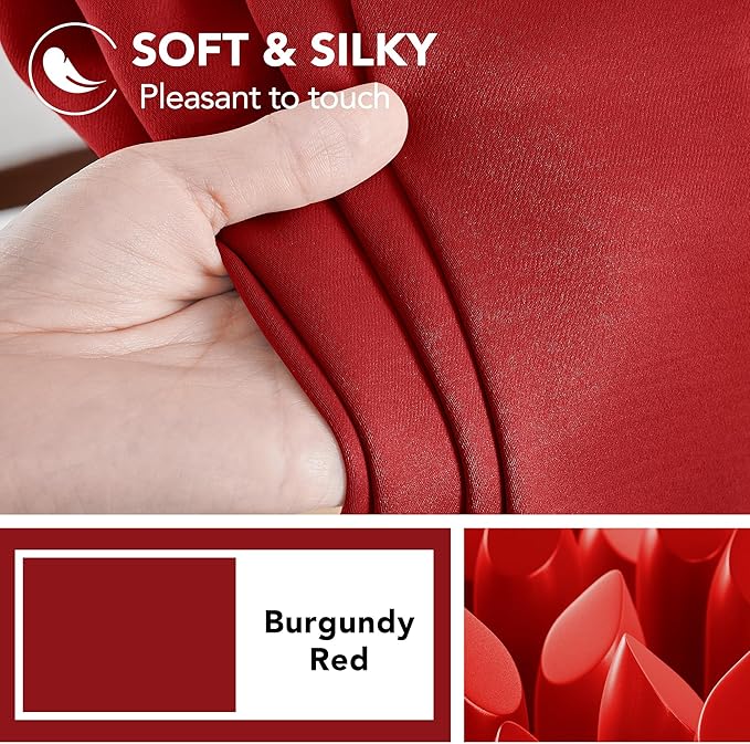 Deconovo Christmas Blackout Curtains, Thermal Insulated, W52 x L63 2 Panels, Back Tab, Machine Washable, Room-Darkening Drapes for Bedroom/Living Room Red