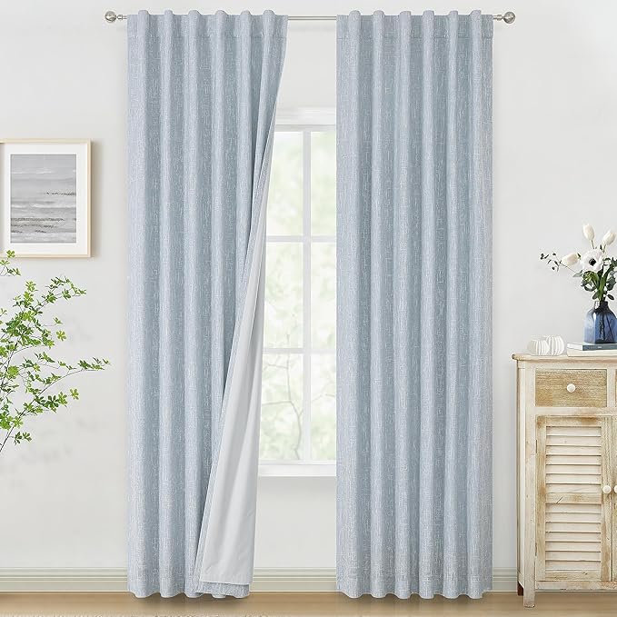 Vision Home Chambray Blue Full Blackout Curtains for Bedroom Living Room Darkening Window Treatment Panels Thermal Insulated Rod Pocket Back Tab Modern Soundproof Blue Drapes 2 Panels 50" Wx108 L