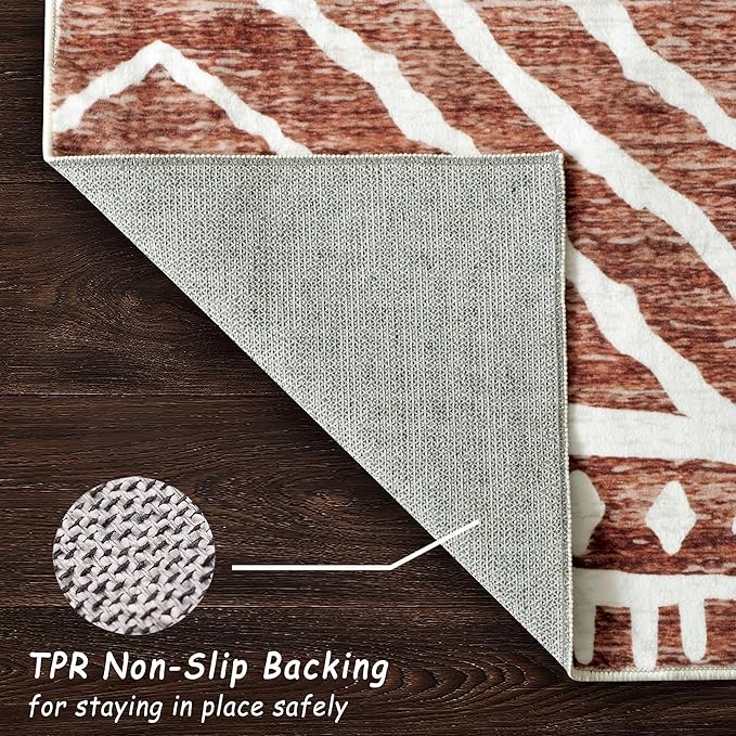 Runner Rug 2'x7' Western Washable Non-Slip Runners for Hallways Kitchen Entryway Laundry Room Modern Carpet Hallway Runner, Brown Red