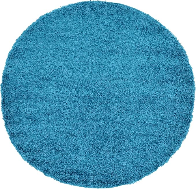 Unique Loom Solid Shag Collection Area Rug (6' 1" Round, Turquoise)