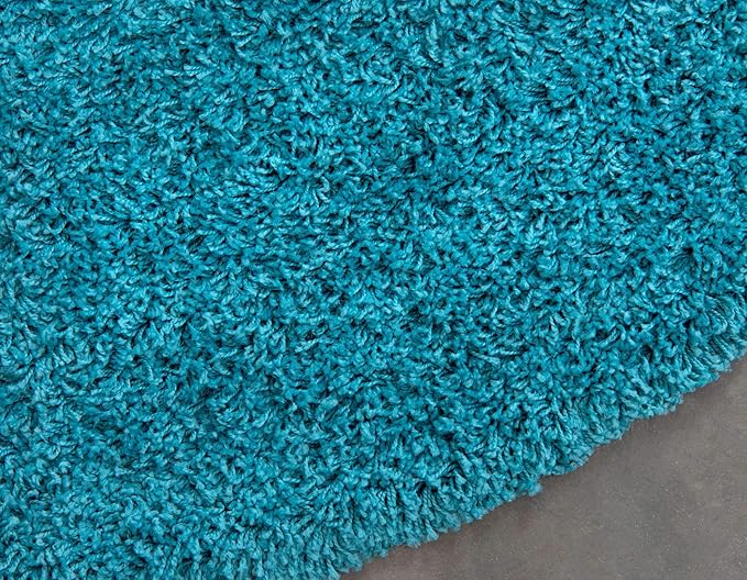 Unique Loom Solid Shag Collection Area Rug (8' Round, Deep Aqua Blue)