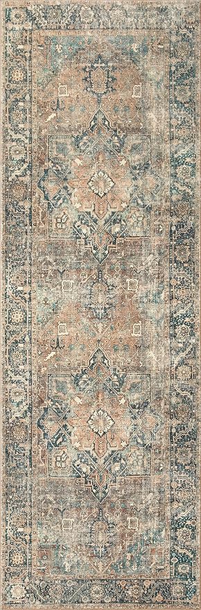 Loloi Margot Collection MAT-02 Terracotta/Lagoon 7'-6" x 9'-6" Area Rug feat. CloudPile, No-Shed Easy Clean Large Patterned Area Rug for Living Room, Bedroom, Dining Area