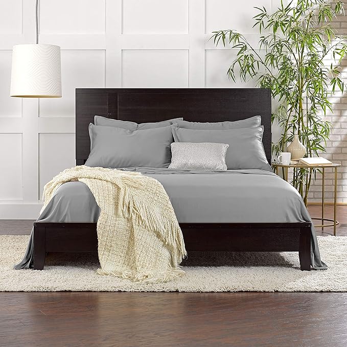 Pure Bamboo Short Queen Sheets for RV Camper (60"x75") - Genuine 100% Organic Viscose Derived from Bamboo Bed Sheet Set, Soft & Cooling, 2 Year Quality Promise (Short Queen, Stone Grey)