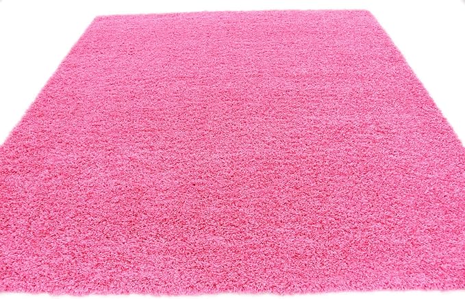 Unique Loom Solid Shag Collection Area Rug (8' Square, Taffy Pink)