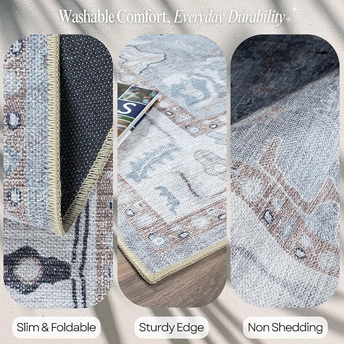 Fame Rugs Gray Modern Oushak Rug 8x10, Vintage Turkish Colorful Oriental Washable Antique Inspired Large Area Rugs, Luxury Living Room Bedroom (Gbeige, 7'6 x 10')