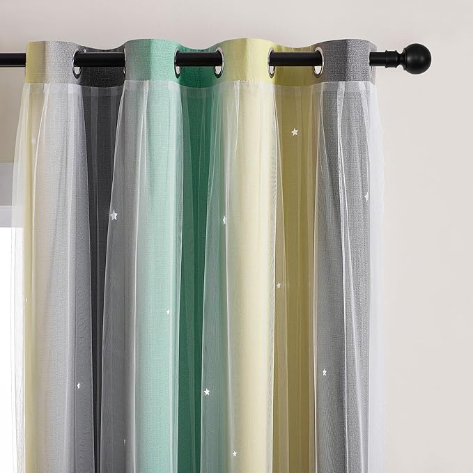 XiDi Curtains for Bedroom Decor, Rainbow GreenYellowGrey52/45/1
