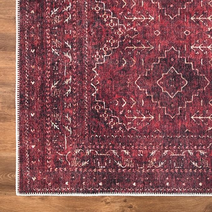 Bloom Rugs Washable Non-Slip 2' x 3' Rug - Dark Red Traditional Bordered Area Rug for Living Room, Bedroom, Dining Room, and Kitchen - Exact Size: 2' x 3'