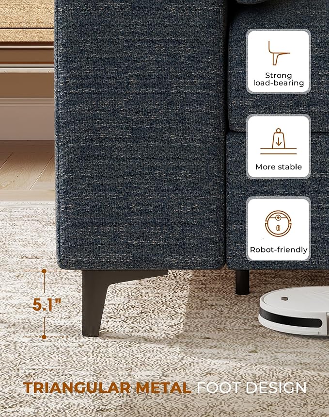 71.25" Modern Sofa Couch for Living Room, Deep Seat Sofas with 8”Cushion, Comfy 2-Seater Chenille Loveseat with Convertible Armrest, Removable Sofa Cover, High Leg(Blue)