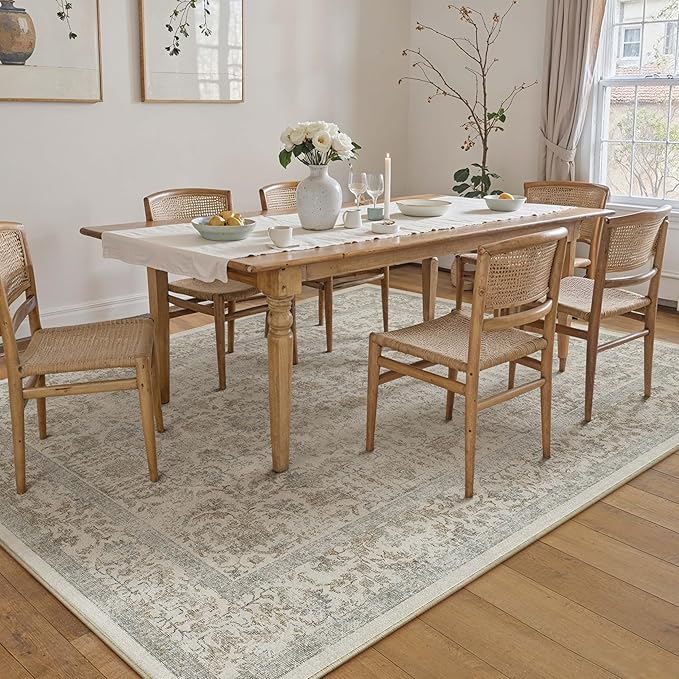 Taupe Area Rug 5x7 Machine Washable Vintage Living Room Distressed Non Slip Carpet Traditional Indoor Bedroom Retro Floral Accent Throw Large Rug for Office Kitchen Bathroom Dining Room