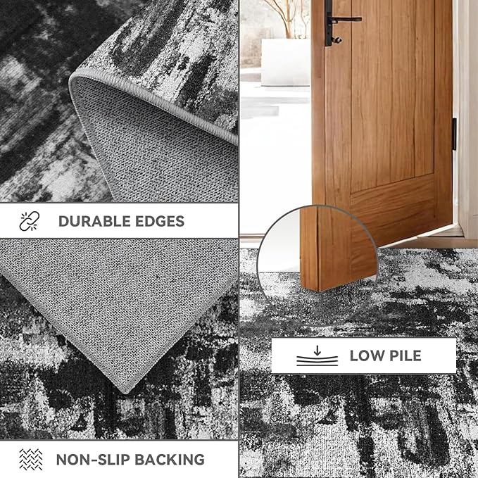 Area Rugs 8x10, Modern Abstract Machine Washable Rugs for Living Room Thin Carpet Indoor Floor Non-Shedding Carpets for Bedroom Dining Room Farmhouse Home Office | Black White