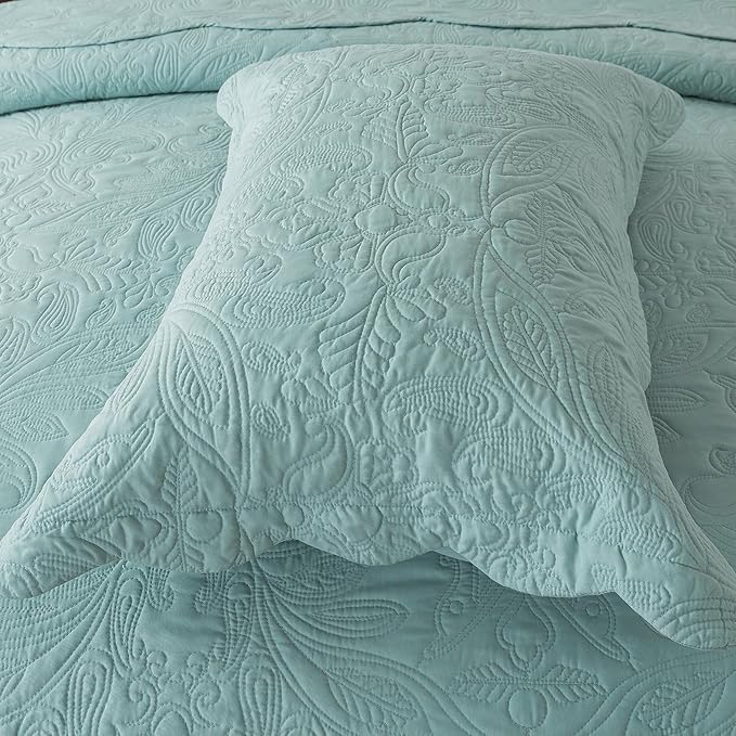 HoneiLife Quilt Set Queen Size - 3 Pieces Queen Quilt Bedding Set Microfiber Quilt Sets Lightweight Bedspreads Reversible Coverlets Retro Bed Cover Floral Bedding Set All Season Quilts-Sage Green