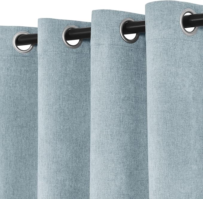 Macochico 52" Wx108 L 100% Blackout Curtains Extra Long Thermal Insulated Chenille Curtains for Living Room Bedroom Auditorium Home Theater Light Blue Grommet Curtains with Tieback Classic 1 Panel