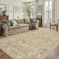 6x9 Brown Area Rug Non Slip Vintage Living Room Distressed Machine Washable Carpet Retro Indoor Bedroom Traditional Floral Accent Throw Rug for Office Kitchen Dorm Dining Room