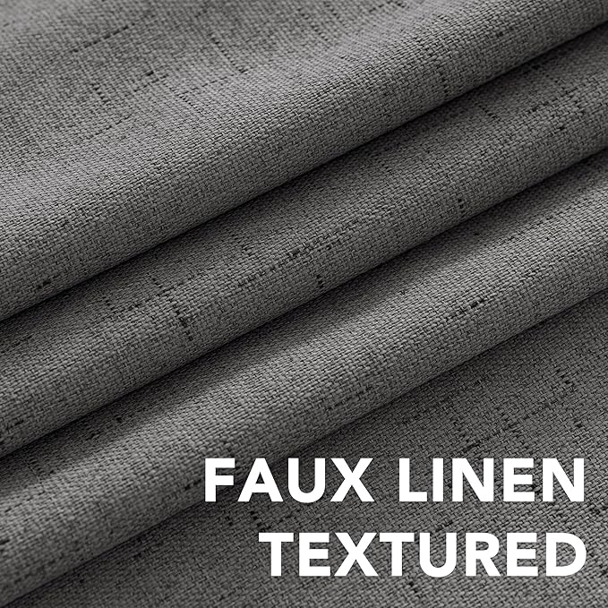H.VERSAILTEX Linen Blackout Curtains 96 Inches Long 100% Absolutely Blackout Thermal Insulated Textured Linen Look Curtain Draperies Anti-Rust Grommet, Energy Saving with White Liner, 2 Panels, Grey
