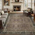 5x7 Vintage Washable Area Rug for Living Room,Low Pile Non Slip Carpet Non-Shedding Area Rug Soft Indoor Stain Resistant Rug Floral Print Mat for Bedroom Dining Room Brown Floral