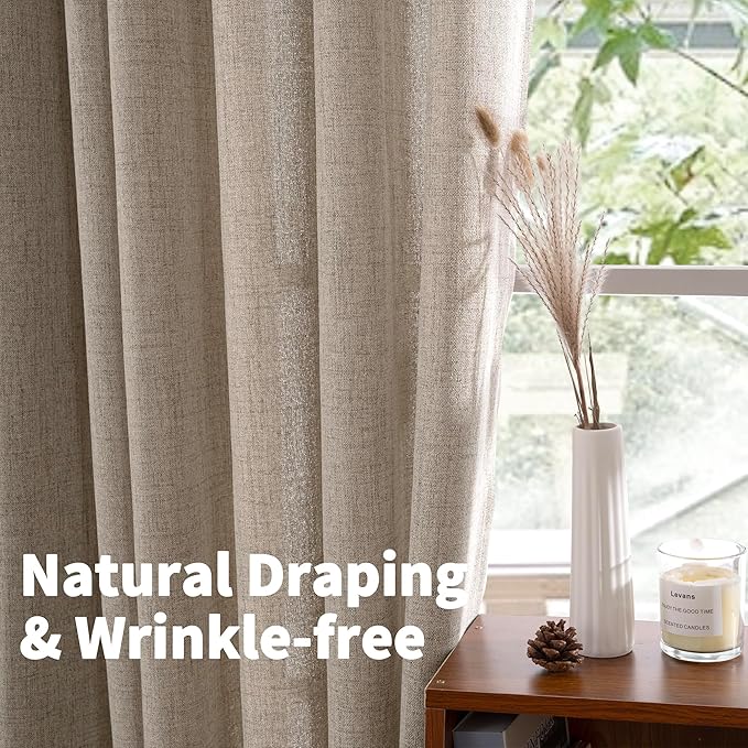 YoungsTex Linen Curtains 63 Inches Length 2 Panels for Window, Light Filtering Drapes with Textured Bronze Grommet Privacy for Living Room Bedroom, Dark Oatmeal, 38 x 63 Inch