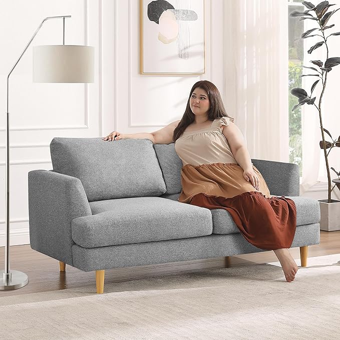 Loveseat Sofa 56", Small Couches for Small Spaces, Mid Century Love Seat Couches for Living Room, Upholstered 2-Seater Couch for Bedroom, Apartment, Grey