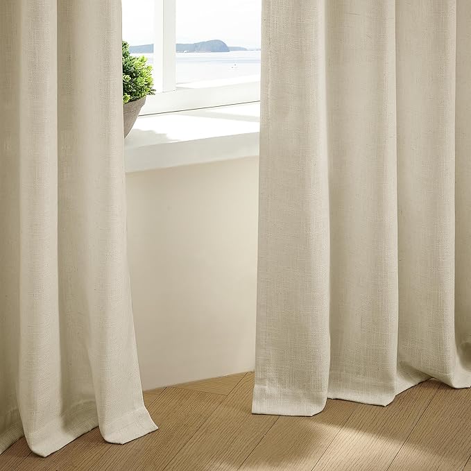 Linen Flax 102 Inch Curtains Pinch Pleated Linen Curtains 2 Panels for Living Room Bedroom Memory Training Semi Sheer Pinch Pleat Farmhouse Beige Drapes Back Tab Light Filtering Window Curtain 40x102