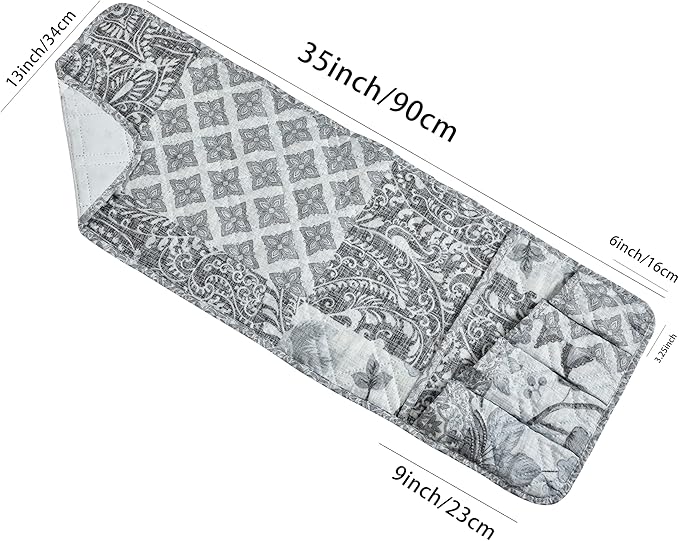 Brilliant Sunshine Grey Flowers Patchwork Couch Armrest 5 Pockets Organizer, Slip Resistant Recliner Armchair Caddy, Washable Remote Controls Holder, Storage for Magazine, Tablet, Phone, iPad, Grey
