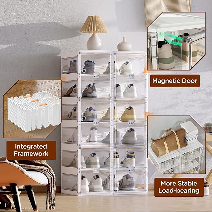 ANTBOX Foldable Shoe Rack,Shoe Organizers for Closet Plastic Shoe Storage Box Space Saving for Entryway, Large Sturdy Stackable Sneaker Cabinet Bins with Magnetic Clear Door 10 Tiers 20 Pairs