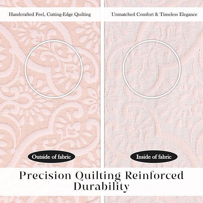 Superior 3 Piece Bedspread Set, Home Bed Decor, Decorative Bed Spread, 2 Pillow Shams, Medium Weight Blanket, Floral Matelasse Coverlet, Bedding Essentials, Enzy Collection, Queen, Peach