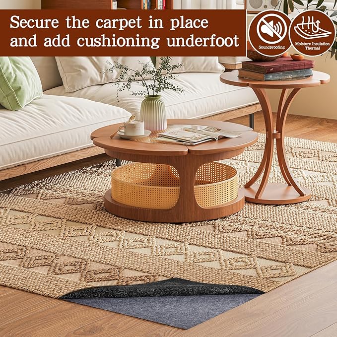 Rug Pad Waterproof Non-Slip 8x10 ft, 1/8" Thick Felt Cushion Pad for Area Rugs – Protects Hardwood, Tile & Laminate Floors – Keeps Rugs Flat & Secure