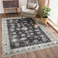 Bloom Rugs Washable Non-Slip 2' x 3' Rug - Black/Ivory Traditional Oriental Area Rug for Living Room, Bedroom, Dining Room, and Kitchen - Exact Size: 2' x 3'
