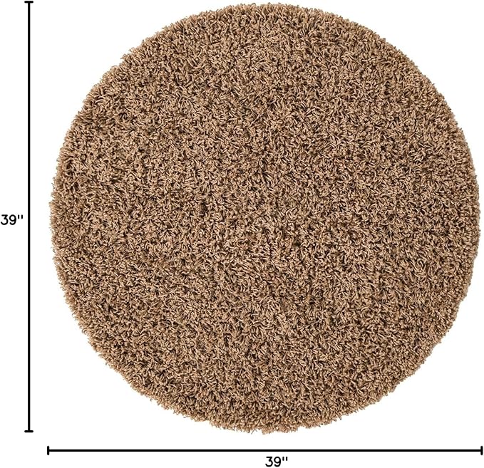 Unique Loom Solid Shag Collection Area Rug (3' 3" Round, Sandy Brown)
