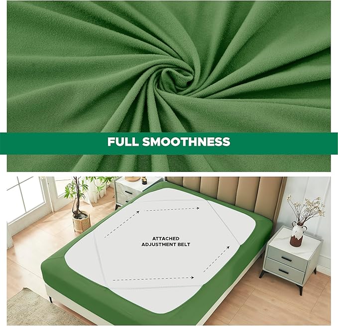 Biscaynebay Decorative Box Spring Cover King & Cal King Size, Sage Luxurious Jersey Knitting Stretchy Wrap Around 4 Sides Bed Skirt for Home/Hotels, Easy Fit Wrinkle & Fade Free Machine Washable