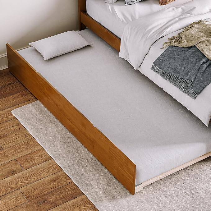 AFI Concord Queen Solid Wood Platform Bed with Footboard & Twin XL Trundle in Light Toffee