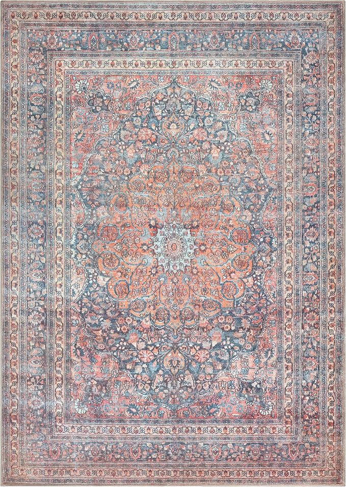 Bloom Rugs Washable Non-Slip 8' x 10' Rug - Multicolor Traditional Medallion Area Rug for Living Room, Bedroom, Dining Room, and Kitchen - Exact Size: 8' x 10'