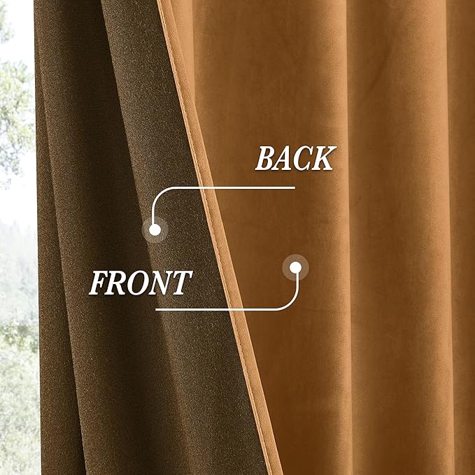 RYB HOME Luxurious Bronze Velvet Curtain Panels for Living Room Bedroom, Heavy Duty Thermal Insulated Floor-Length Back Tab Velvet Drapes for Vintage Decor, 52" W x L96 L, 2 Panels Set