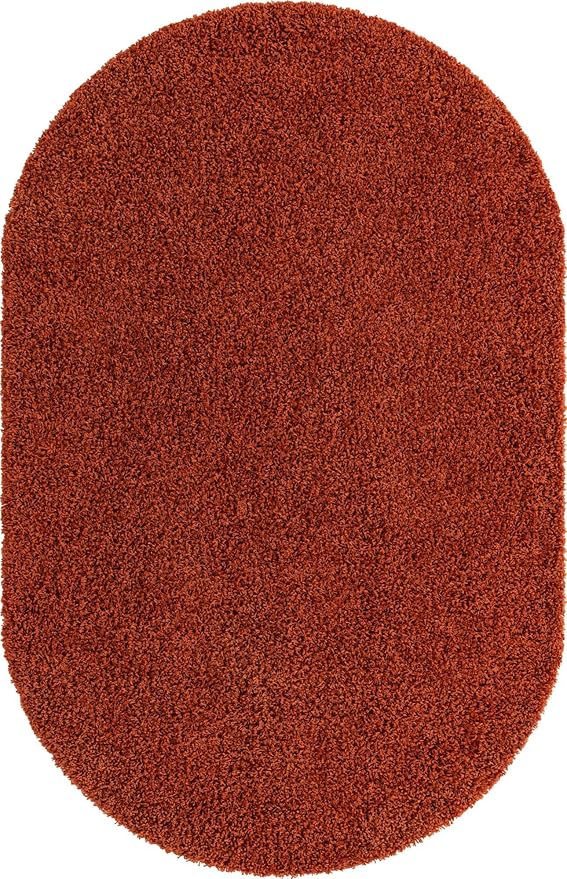 Unique Loom Solid Shag Collection Area Rug (5' 1" x 8' Oval, Terracotta)