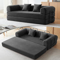 Convertible Sleeper Bed with 2 Cylindrical Pillow, Comfy Foldable Bed Compressed Sofa in Box, Floor Sofa Lounge Couch for Living Room Bedroom Lounge Studio, Tool-Free Assembly (Black)