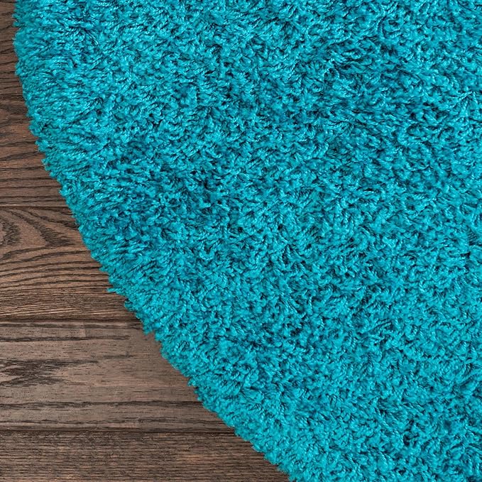 Unique Loom Solid Shag Collection Area Rug (7' 1" Round, Turquoise)