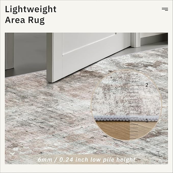 Abstract Rug 5x7 Machine Washable Area Indoor Pink Grey Low Pile Non-Slip Foldable Thin Accent Gray Rugs for Bedroom Living Room Dining Room