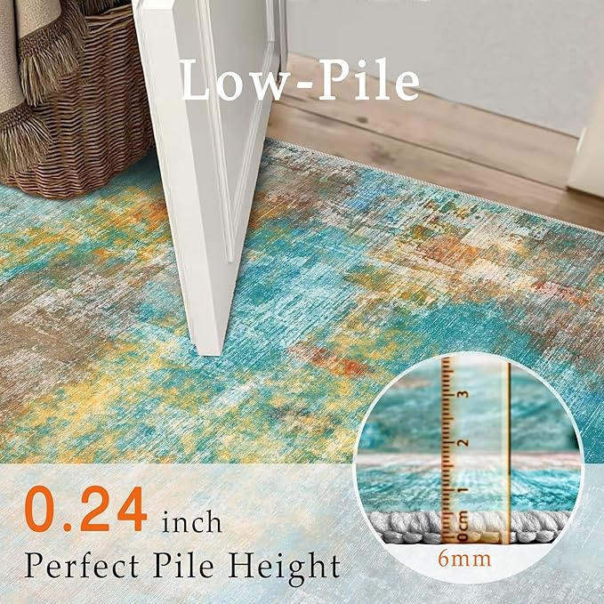 5x7 Area Rugs - Ultra-Thin Washable Rug with Non-Slip Backing, Ideal for Living Room, Bedroom, Kitchen Floor Carpet - Modern Abstract Style, Easy Clean, Durable, Low Pile Rug, Rosy Clouds