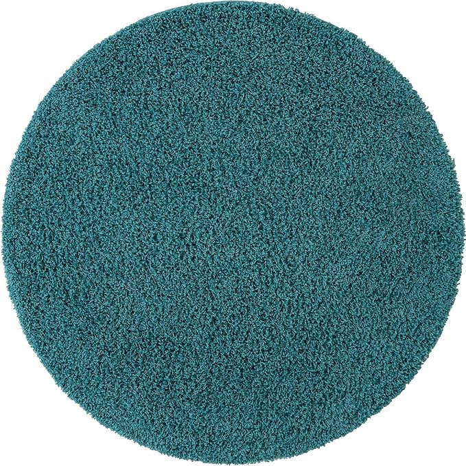 Unique Loom Solid Shag Collection Area Rug (5' 3" Round, Deep Aqua Blue)