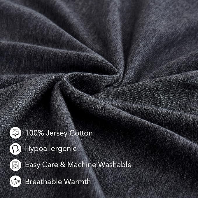 Oubonun 100% Jersey Cotton Body Pillow Cover with Zipper - Luxury Soft Removable Pillow Case - Long Fuzzy - Knitted (Dark Grey, 21"X54")