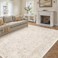 Beige Area Rug 6x9 Machine Washable Vintage Living Room Distressed Non Slip Carpet Traditional Indoor Bedroom Retro Floral Accent Throw Large Rug for Office Kitchen Dining Room