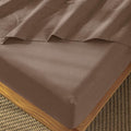 MooMee Fitted Bottom Sheet Only 100% Washed Cotton Linen Like Textured Breathable Durable Soft Comfy Deep Pocket Fits Mattress up to 17" (Brown, Queen)