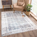 Bloom Rugs Washable Non-Slip 6' x 9' Rug - Tan/Blue/Green Traditional Area Rug for Living Room, Bedroom, Dining Room, and Kitchen - Exact Size: 6' x 9'