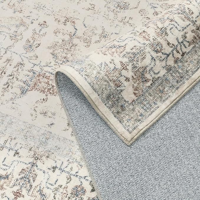 Taupe Entryway Area Rug 2x3 Door Mat Machine Washable Kitchen Vintage Distressed Non Slip Carpet Indoor Retro Floral Accent Throw Small Rug for Bathroom Office Bedroom Dining Living Room