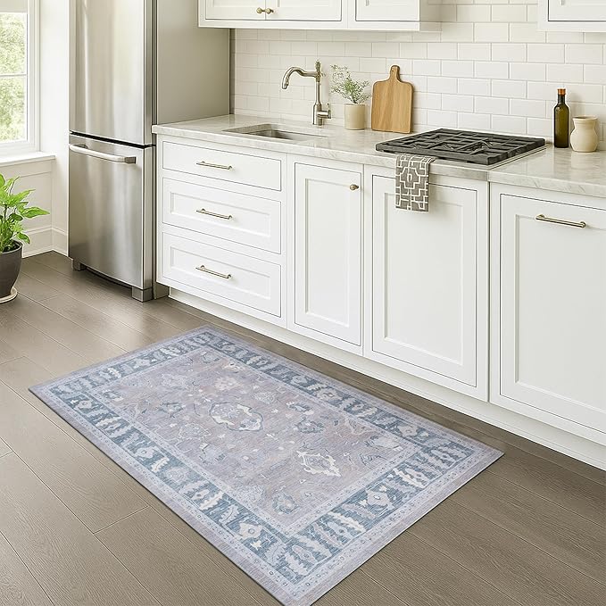 Fame Rugs Gray Modern Oushak Rug 3x5, Washable Vintage Turkish Colorful Oriental Antique Inspired Foldable Small Area Rugs, Luxury Living Room Bedroom (389GBB, 2'6" x 5')