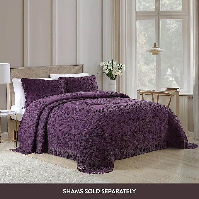 Beatrice Home Fashions Medallion Chenille Bedspread, King, Eggplant