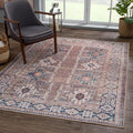 Bloom Rugs Washable Non-Slip 2' x 3' Rug - Brown/Blue/Orange Traditional Oriental Area Rug for Living Room, Bedroom, Dining Room, and Kitchen - Exact Size: 2' x 3'