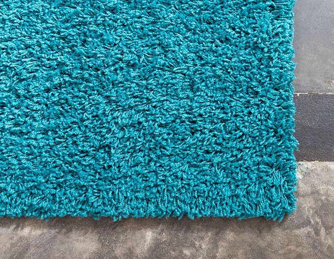 Unique Loom Solid Shag Collection Area Rug (7' 10" x 10' Rectangle, Deep Aqua Blue)