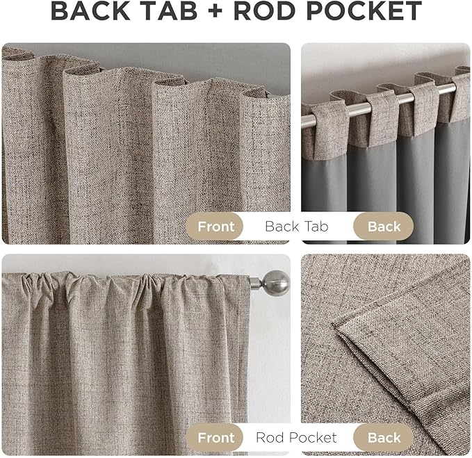 Joydeco Blackout Curtains for Bedroom - Natural Linen Curtains 37 X 90 inch, Thermal Insulated 100% Blackout 2 Panels Light Blocking Drapes, Rod Pocket & Back Tabs, Darkening Privacy for Living Room